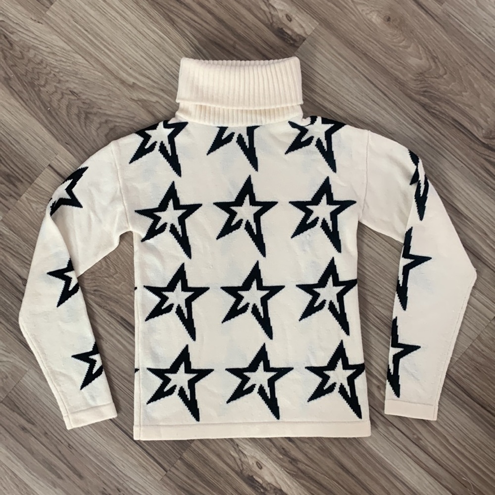 NWT Perfect Moment star merino wool sweater in snow white/black star